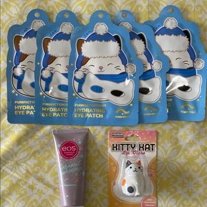 TONYMOLY 5X Hydrating Eye Masks Patches & EOS Lotion & Kitty Lip Balm—7 items!